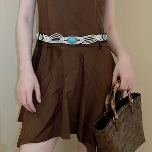 Bohemian Woven Waist Chain Handmade Cotton Rope Wood Beads Turquoise Ethnic Style Butterfly Belt For Women