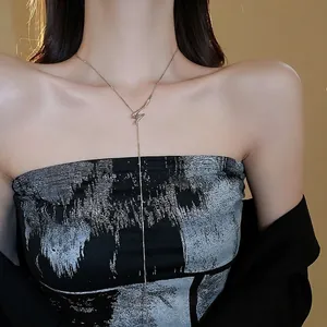 Knotted Twist Y Necklace Minimalist Copper Silver Tone Snake Chain Long Clavicle Pendant For Women
