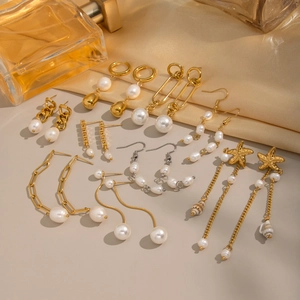 Baroque Natural Artificial Pearl Dangle Earrings For Women 304 Stainless Steel PVD Gold Plated Waterproof Hypoallergenic