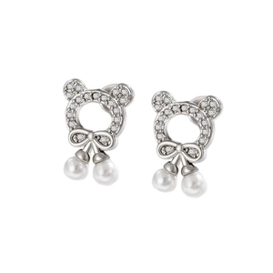 Silver Mickey shaped cartilage studs with sparkling rhinestones and white round pearls