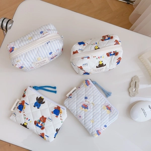 Mignon Ours Lapin Dessin Animé Pochette En Coton Matelassé Trousse Maquillage Porte Monnaie Petit Sac Rangement Voyage Femmes