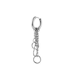 Silver stainless steel tassel chain earrings with multi-ring drops in hip hop style
