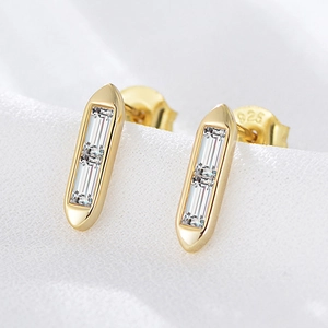 Geometric Rectangular Bar Stud Earrings Inlaid Zircon 925 Sterling Silver Earring Post Korean Minimalist Luxury For Women
