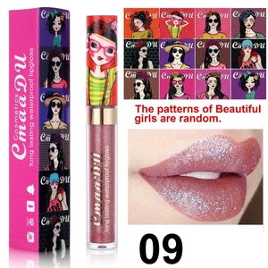 Makroaufnahme von langanhaltendem wasserfestem Glitzer-Lipgloss Nr. 09 mit Illustration