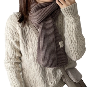 Thick brown ribbed knit winter scarf for women and men, stylish warm neck wrap