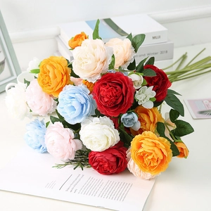 Artificial European 3-head peony bouquet in various colors for wedding floral decoration