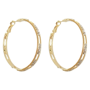 Classic gold C-shaped hoop earrings with sparkling rhinestones for women jewelry