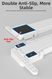 Detail of white washing machine base with black TPE anti-slip pads for stability