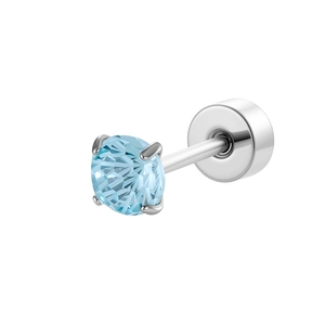 Light blue 4mm zircon stud earring with silver screw back and firework cut finish