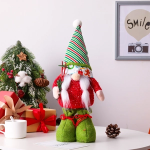 Christmas Swedish gnome plush with telescopic legs and blue sequins for festive home decor