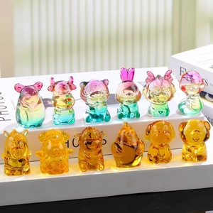 Chinese Zodiac Animal Figurines Crystal Glass Liuli Transparent Colorful Amber Home Office Desktop Decor Modern Creative