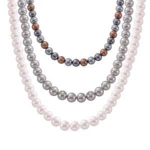 Elegante collana di perle a tre strati fatta a mano con perle bianche, grigie e ramate