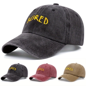 Baseball Cap Washed Cotton Bored Smiley Face Embroidery Retro Streetwear Curved Brim Sun Hat For Men Women