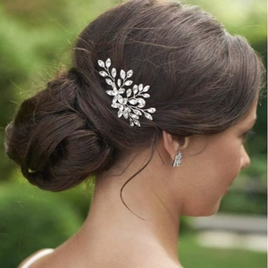 Silver Bridal Hair Pin Marquise Rhinestone Leaf Branch Wedding Hair Accessories Elegant Floral Headpiece For Women