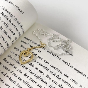 Minimalist 925 sterling silver heart pendant necklace with two-tone gold and silver chain
