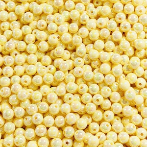 Luminous 8-12mm cream yellow round beads with pearlescent glow for DIY jewelry making