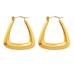 Minimalist thick gold triangle hoop earrings in stainless steel with mirror polish finish