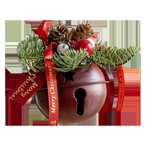 Weihnachtsglocke Dekoration mit Zapfen, Tannennadeln, roten Beeren und Merry Christmas Band