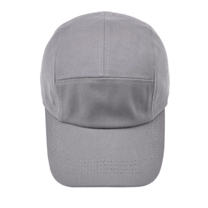 Classic mid-grey 5-panel camp cap in durable cotton canvas with a flat brim and top view