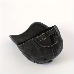 Vintage washed black cotton baseball cap with adjustable metal buckle back view