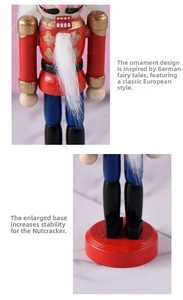 Detailed view of 10cm wooden nutcracker soldiers with stable red wide bases for decor