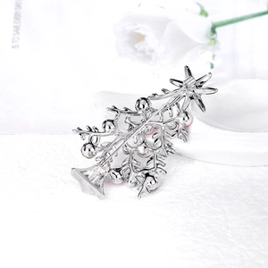 Silver Christmas tree brooch with full diamond inlay and secure safety pin clasp