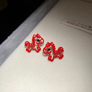 18K gold plated red pony stud earrings with hollow design and cute cartoon style for women