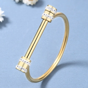 Horseshoe Buckle Bangle Bracelet Stainless Steel Rhinestone Encrusted U-Shaped Screw Lock Fashion Jewelry For Women