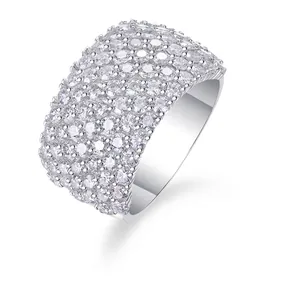 Luxurious 925 Sterling Silver Moissanite Wide Band Ring Pavé Inlaid D Color 3EX Cut Engagement Wedding Ring For Women Fine Jewelry