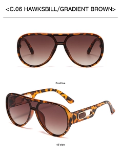 Detail view of tortoiseshell aviator sunglasses with gradient brown lenses from two angles