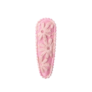 Sweet floral embroidered fabric snap hair clip for girls on white background