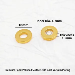 Macro view of 10mm 18K gold plated stainless steel spacer beads with size dimensions