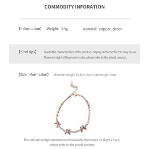 Size chart showing 16.8cm length butterfly bracelet with zircon and copper material detail
