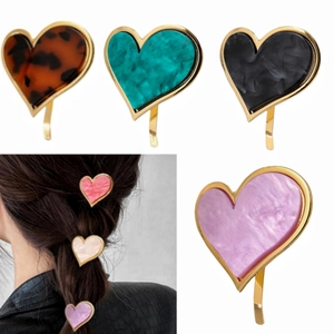 Heart Hair Clip Vintage Acetate Alloy Marble Pattern Shell Texture Ponytail Hair Pin Accessory For Women