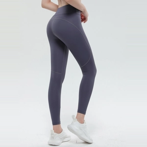 Hoch taillierte dunkelviolette Yoga-Leggings mit nahtloser Konturierung für Fitness