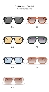 Matrix view showing seven assorted frame and lens colors of stylish double bridge sunglasses
