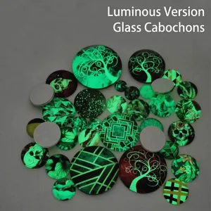Luminous glass cabochons in various sizes with mixed tree and mandala patterns for DIY
