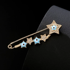 Evil Eye Safety Pin Brooch Gold Plated Enamel Zircon Heart Butterfly Star Rainbow Decorative Pins For Women
