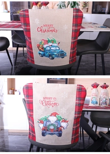 Weihnachts-Stuhlbezüge mit Gnomen und blauen Lastwagen aus rotem Karostoff
