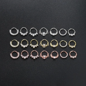 Set of 21 micro-pave zircon septum rings in silver, gold and rose gold finishes