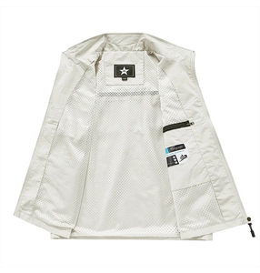 Detail view of the breathable mesh lining and inner zipper pocket on outdoor vest