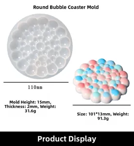 Bubble pattern silicone coaster mold dimensions 110x15mm with resin casting specs