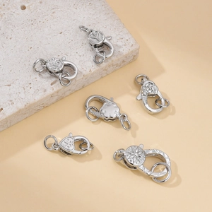 Copper 18K Gold Plated Lobster Clasp Jewelry Connector Embossed Heart Rose Pattern For DIY Necklace Bracelet Crafting