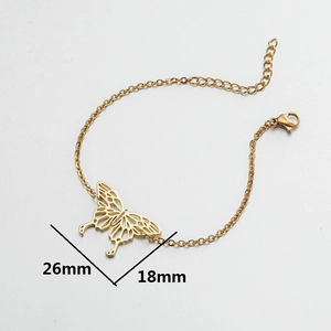 Golden stainless steel bracelet with hollow origami butterfly pendant and adjustable chain