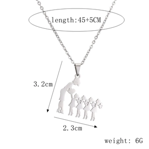 Macro view of stainless steel family pendant showing size dimensions and measurements