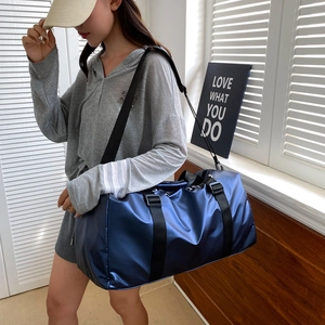 Large capacity dark blue metallic fitness bag with adjustable shoulder straps
