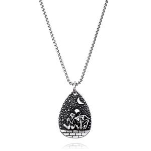 Collier gothique punk crâne en acier inoxydable avec pendentif goutte en argent vintage