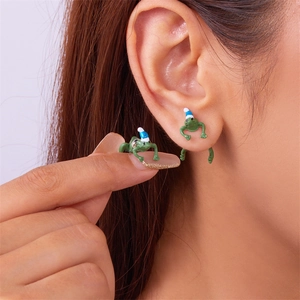 Christmas Hat Frog Earrings Alloy Enamel Front Back Piercing Design Funny Animal Jewelry Women Party Gift Accessory