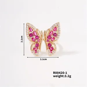 Macro detail of butterfly ring with pink stones, sized 2.1cm x 2.1cm and weighing 3.2g