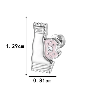 Boucles d'oreilles donut rose en acier argenté, taille 1,29 cm par 0,81 cm